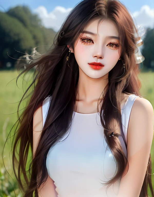 a close up of a woman with long hair standing in a field, beautiful south korean woman, asian girl with long hair, beautiful young korean woman, gorgeous young korean woman, korean girl, with long hair, gorgeous chinese model, with long hair and piercing eyes, chinese girl, beautiful asian girl, korean woman, anime girl with long hair, beautiful girl model