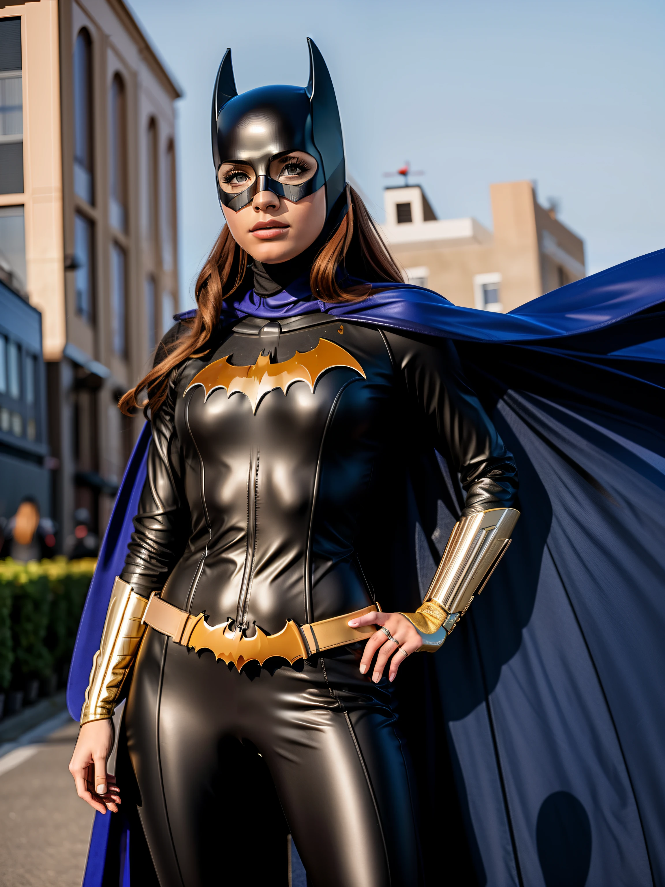 A woman with a batgirl outfit