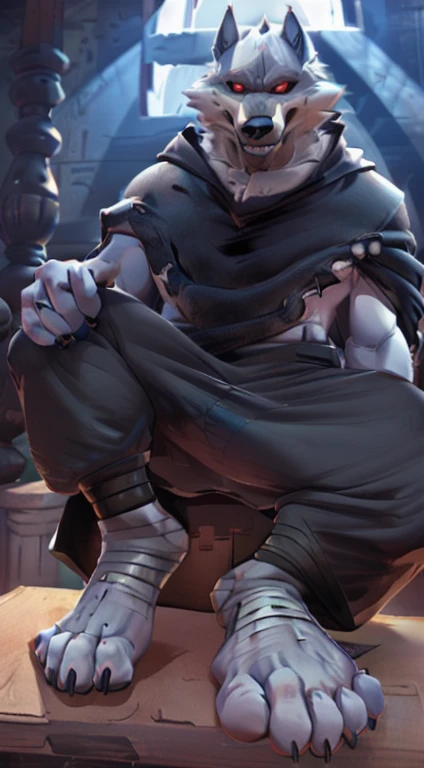 suggestive content, highres, super high resolution, beautiful details, beautiful eyes, depth of field, solo focus, detailed background, high quality, good lighting, high reasterpiece))), 8k, depth of field, ray tracing, detailed background, soles, lighting, detailed face and body, detailed lighting, [cinematic lighting], [backlighting], [detailed ambient light], [gray natural lighting], [sharp focus], solo,
Deathwolf, Death Wolf, death_(n_bootlack sclera, red eyes, male anthro wolf furry, canid, canine, werewolf, muscular, hunk, handsome, sexy, beefcake, stud, seductive expression,
(Standing in an egyptian palace castle), (close up, extreme close up), (headshot):1.3, (wearing black poncho, black cloak),
(detailed fluffy fur, fluffy, detailed fur):1.2, [tuft, neck tuft, neck fluff, tufted fur, fur tuft, inner ear fluff],
by darkgem, by honovy, by spectrumshift, by tarakanovich, by zourik, feet, pov of soles, foot focus, soles, four toes, footjob, perfect soles, good looking feet, perfect toes, footjob domination, black toeclaws, bottom of feet, point of view of the bottom of feet, soles focus, propping feet up, (feet pointing up showing solelack baggy pants, footjob, dildo between both feet
