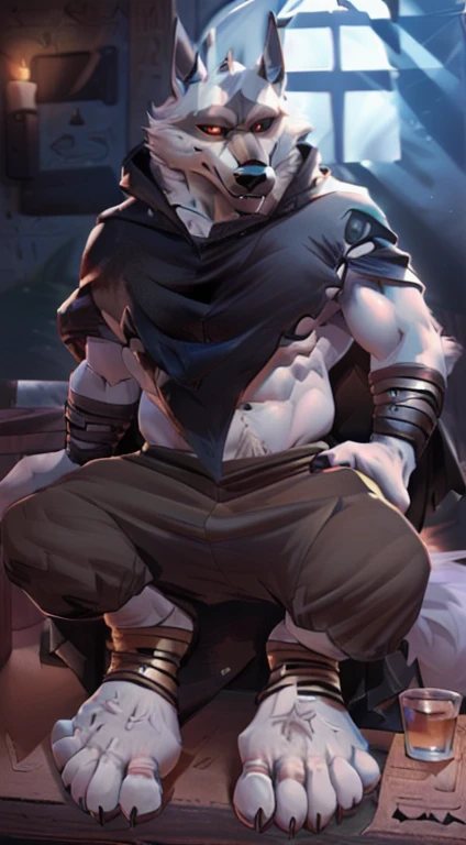 suggestive content, highres, super high resolution, beautiful details, beautiful eyes, depth of field, solo focus, detailed background, high quality, good lighting, high reasterpiece))), 8k, depth of field, ray tracing, detailed background, soles, lighting, detailed face and body, detailed lighting, [cinematic lighting], [backlighting], [detailed ambient light], [gray natural lighting], [sharp focus], solo,
Deathwolf, Death Wolf, death_(n_bootlack sclera, red eyes, male anthro wolf furry, canid, canine, werewolf, muscular, hunk, handsome, sexy, beefcake, stud, seductive expression,
(Standing in an egyptian palace castle), (close up, extreme close up), (headshot):1.3, (wearing black poncho, black cloak),
(detailed fluffy fur, fluffy, detailed fur):1.2, [tuft, neck tuft, neck fluff, tufted fur, fur tuft, inner ear fluff],
by darkgem, by honovy, by spectrumshift, by tarakanovich, by zourik, feet, pov of soles, foot focus, soles, four toes, footjob, perfect soles, good looking feet, perfect toes, footjob domination, black toeclaws, bottom of feet, point of view of the bottom of feet, soles focus, propping feet up, (feet pointing up showing solelack baggy pants, footjob, dildo between both feet