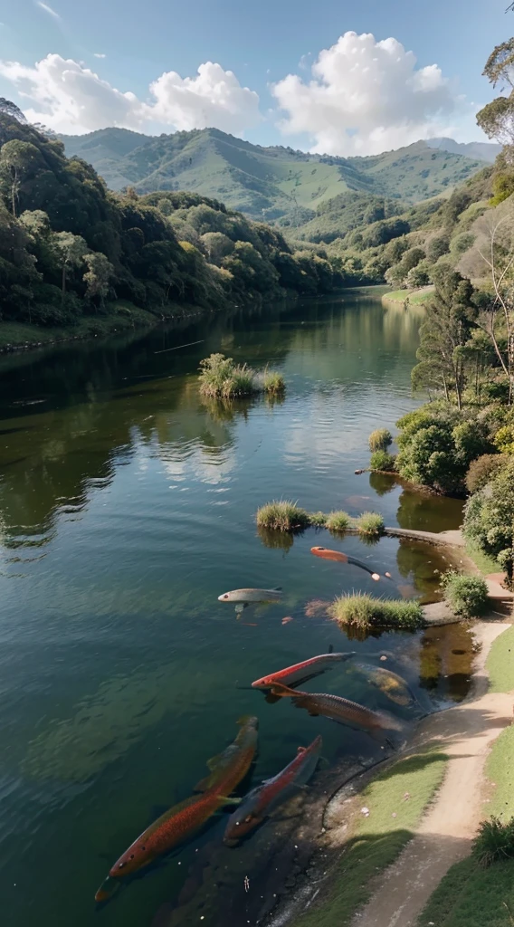 Crie para mim, um prompt para i.a, um lindo lago, com aves ao seu redor e pessoas pescando, ultra detalhado, melhor qualidade, corpos realista