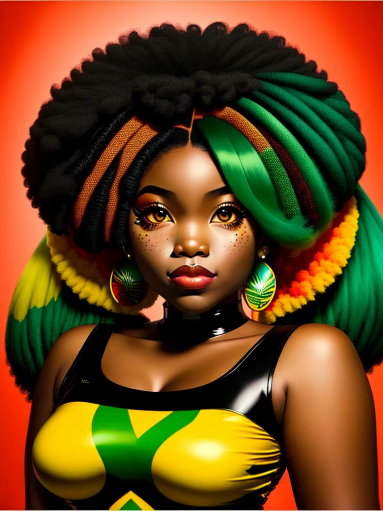 An afro-black version of the fictional character Lum (Urusei Yatsura), a curvy model with an African face with a large nose and mouth.