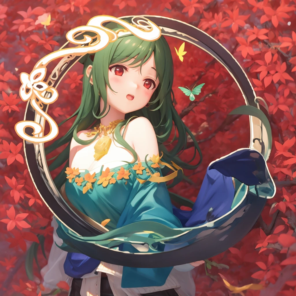 tmasterpiece, Best quality at best, (extremely detaild的 CG unified 8k wallpaperest quality at best), (Most Best Illustration), (The best shadow), UI interface frame design, ( Background with: 1.5), (round form) , foliage, branch, (grape trees, Little butterflies, particle effect, Detailed pubic hair, octaneratingrendering, Ray traching, 超詳細