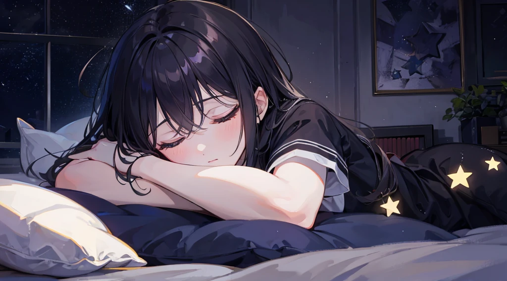 Sleeping Girl, Dark room, Star-shaped lighting