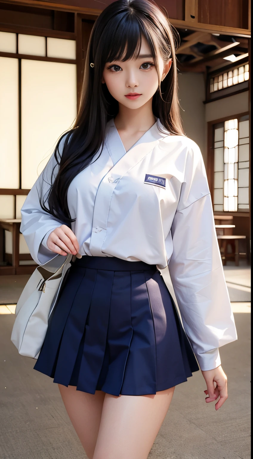 super model、hi-school girl、Three Girls、japanese beauty girl、校服、spats、kick、Towards the viewer