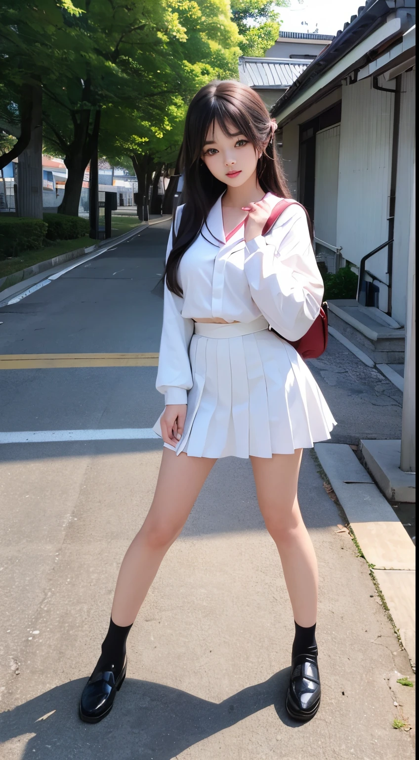 super model、hi-school girl、Three Girls、japanese beauty girl、校服、spats、kick、Towards the viewer