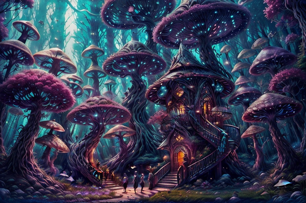 (best quality,4k,8k,highres,masterpiece:1.2),ultra-detailed,(realistic,photorealistic,photo-realistic:1.37),vibrant colors,bokeh,(dreamlike,fantasy,enchanted:1.2),fairy,fairies,houses,village,little beings,enchanted forest,glimmering lights,glowing ,colorful flowers,sparkling river,ethereal atmosphere,whimsical architecture,serene,enchanted environment,enchanting landscape,magical beings,magical creatures,playful,mystical,magical glow,eccentric details,lush foliage,mythical,delicate structures,dreamy,fairy dust,sparkling wings,tiny pathways,secret hideouts,magical activities,twinkling stars,glowing fireflies