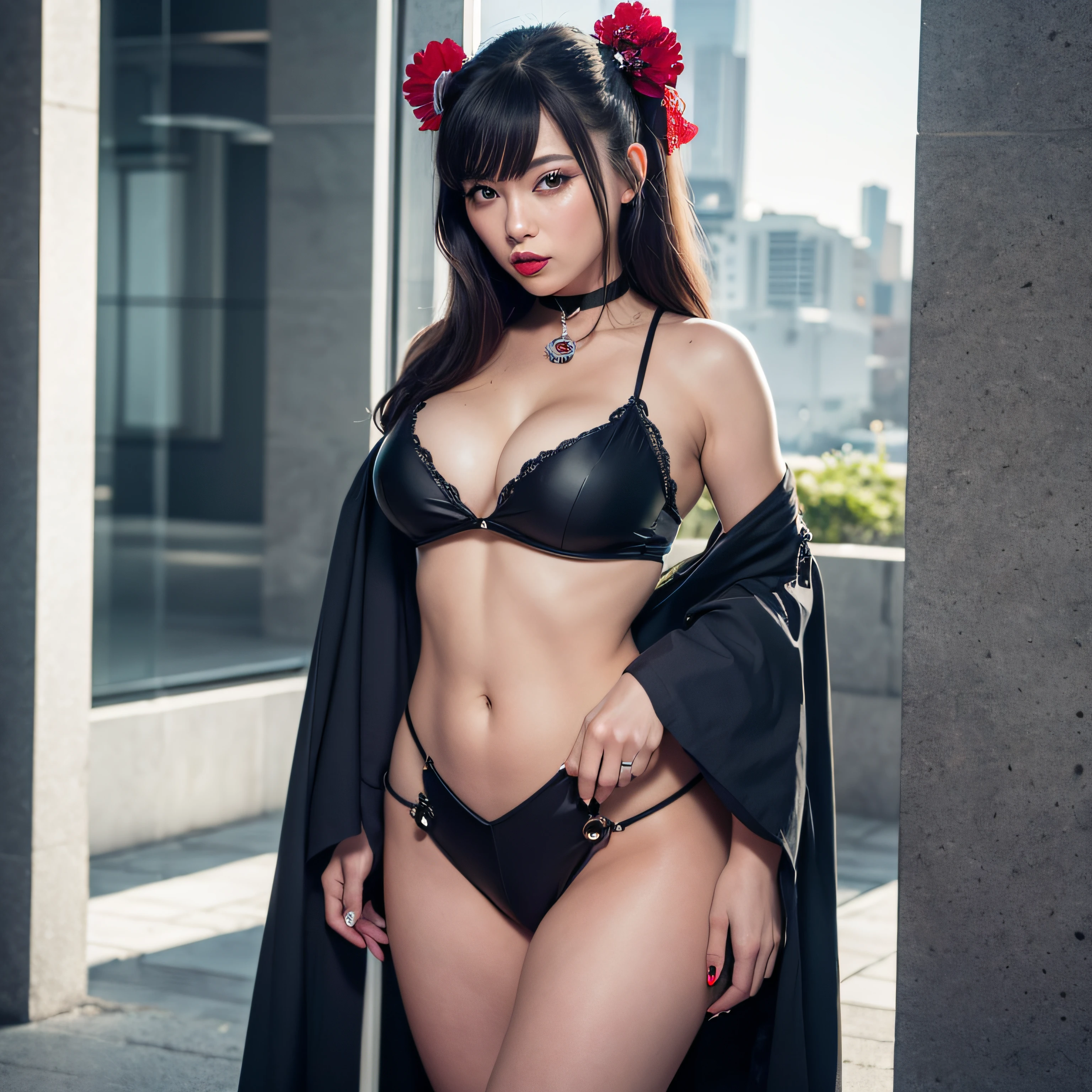((calidad superior)), ((obra maestra)), ((realista)), (Los detalleotorrealista:1.5), (sexy geisha with red lips) Science-Fiction, HDR, Trazado de rayos, NVIDIA RTX, Los ultra-Highres, Irreal 5, Sub-Surface Scatterring, PBR texturizado, Post-procesamiento, Anisotropic filtering, Profundidad de campos, maximum sharpness and sharpness, Regla de los tercios、8K RAW、(Luminescent Particles:1.4)、(super-detailed CG、Unidad 8k Fondos de pantalla、lighting like a movie、destello de lente、foco nítido. sexy geisha with red lips, Robotic Parts, Cannon fire, Arte cyberpunk、arquitectura cyberpunk