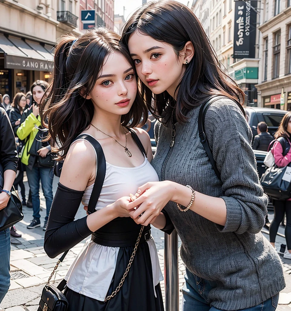 due ragazze una di fronte l'altra, mano per mano