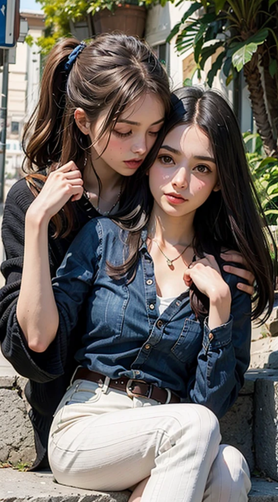 due ragazze una di fronte l'altra, mano per mano