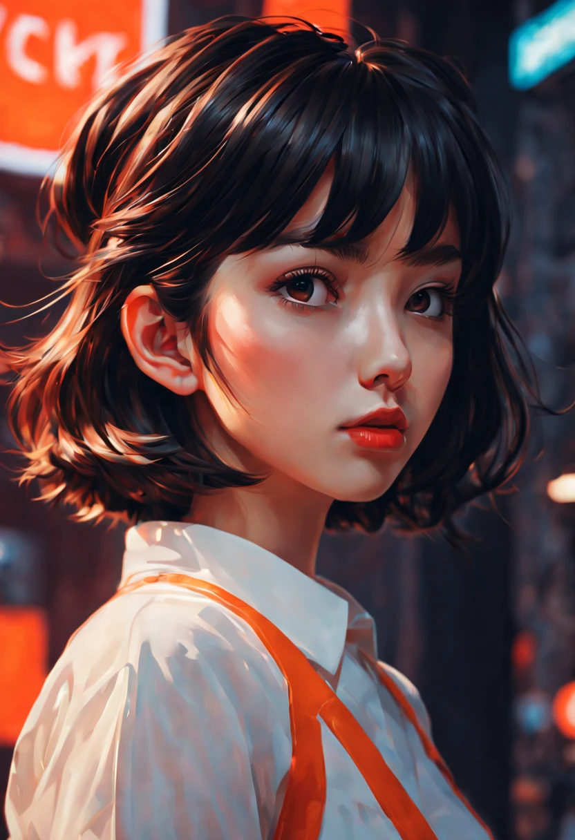 samdoesarts; award winning half body portrait of a beautiful woman in a croptop and cargo pants, military boots, standing on the street faint smile,  paint splashes, hair in a bun, splatter, outrun, vaporware,  digital art, trending on artstation, highly detailed, fine detail, intricate,so beauty