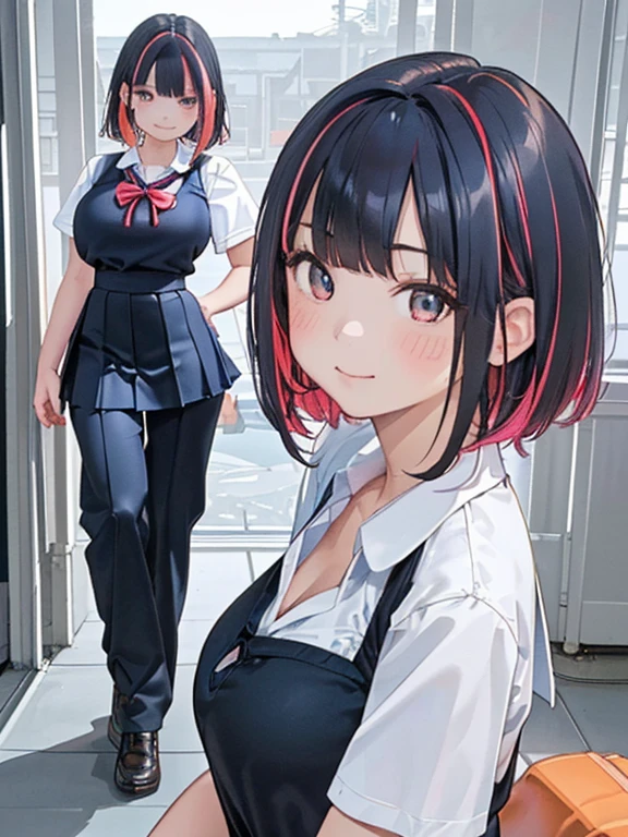 ((masterpiece、top-quality:1.5、a high chroma:1.5、ultra-detailliert、high-resolution illustrations:1.5、Ultra-high-definition CG、8k size wallpaper、offcial art))、((front view:1.8)),(1woman,),(cute face:1.5,cute eyes:1.5)、((face:1.5)),((close to viewer:1.8,face only:1.5)),((Close to the viewer:1.8、only face:1.5))、
(forced smile:1.3)、(sexy body),(standing),(school uniform:1.5)、,(multicolored hair:1.5), (large breasts:1.5)、(Portrait:1.8),(portrait:1.8),(curvy:1.3)、(Portrait:1.8)
,(Shining amber eyes:1.5),(midsummer beach behind:1.5)、(upper body)、