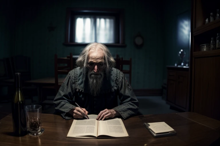 He was an old man with morbid and soft features, cabelos desgrenhados, dentes ausentes, alcoholic