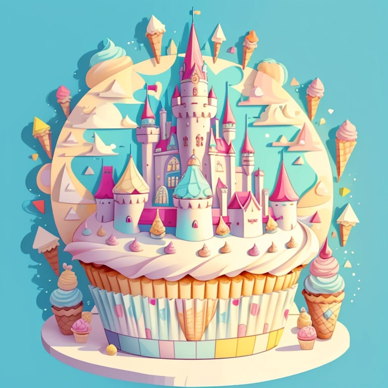 (cute castle with ice cream and cupcakes) Munchkin, Geometric multidimensional wall portrait, livro de arte, Tchibi,
Yang08k, Beautiful, Colouring,
Obras, of the highest quality, best quality, Arte Oficial, Beautiful and Aesthetic,