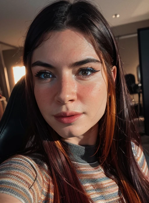 (photorealistic:1.4),8k,(masterpiece), best quality, highest quality, (detailed face:1.5),original,highres, unparalleled masterpiece, ultra realistic 8k, perfect artwork, ((perfect female figure)), narrow waist, skinny,detailed skin, epiCRealism, fcPortrait, playing videogames,