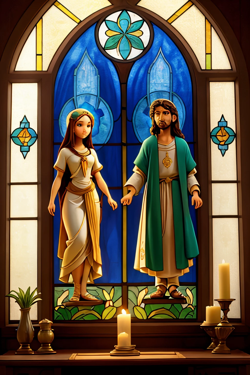 Jesus and Mary meditating together Alphonso mucha stained glass
