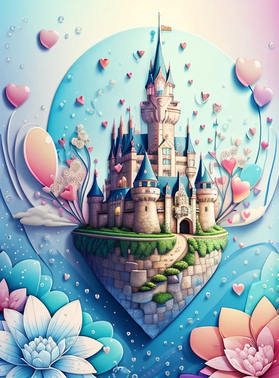 (cute castle with hearts, flowers and bubbles) Munchkin, Geometric multidimensional wall portrait, livro de arte, Tchibi,
Yang08k, Beautiful, Colouring,
Obras, of the highest quality, best quality, Arte Oficial, Beautiful and Aesthetic,