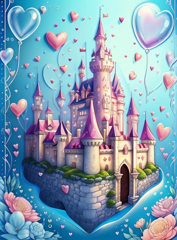 (cute castle with hearts, flowers and bubbles) Munchkin, Geometric multidimensional wall portrait, livro de arte, Tchibi,
Yang08k, Beautiful, Colouring,
Obras, of the highest quality, best quality, Arte Oficial, Beautiful and Aesthetic,
