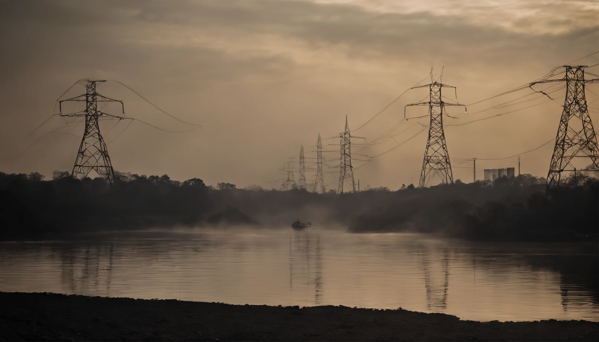 Across landscapes, hydroelectric dams and their vast power stations would be set amidst lakes and rivers surrounded by cleared, riotous infrastructure sending out power to urban centers through above-ground cables cutting through wilderness. Smokestacks from centralized coal generators would also be linked to cities by immense power lines on steel towers.