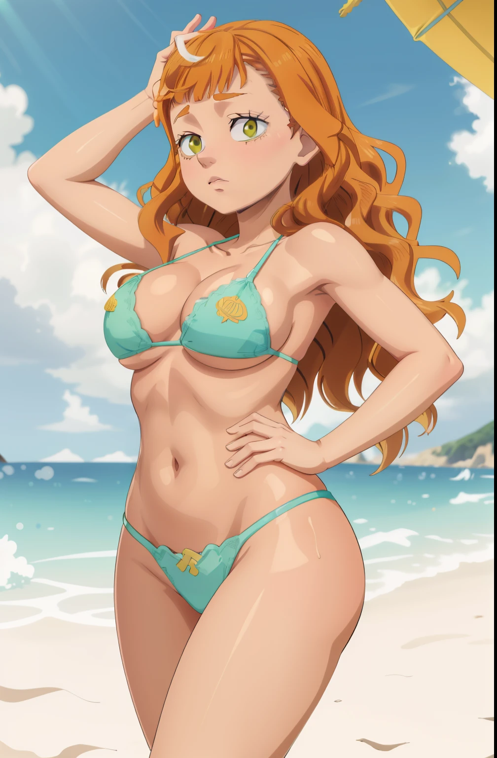 Bikini orange, cheveux roux, anime girl avec de gros seins et gros mamelon qui pointe, séduisante fille d’anime, Ilya Kuvshinov. 4 km, [ Art numérique 4 km ]!!, Style Anime 3D réaliste, Jolie fille d’anime, Artgerme extrêmement détaillé, Oppai, Style anime 4 K, Rendu photo réaliste Anime girl, Anime hyper réaliste, style anime. 8k, Femme sexy, elle rougit, elle veut plaire aux hommes