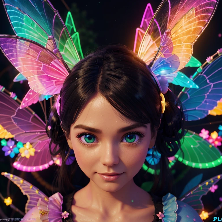 Main subject:A close up of a bunch flying fairies, in a Fairy Village. Details: Cute colorful, digital painting, cute detailed digital art, hyper colorful, neon coloring, cute digital art, beeple colors, colorful hd picure, beeple and jeremiah ketner, glowing lights! digital painting, cute 3 d render