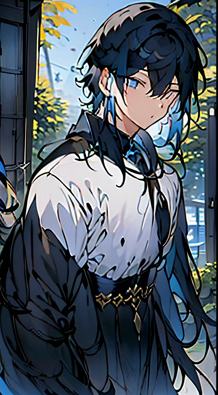 1.5, Best quality, high high quality, k hd, High quality texture, high detal, Beautifully meticulous, meticuloso, extremely detremely detailed CG, Detailed texture, 1人, schoolboy, male people, (( oh oh oh, Oh, God)), cryonic archon, Genshin Impact Inspiration, Fur coat, White hair, Short hair details, icy look in the eye, ((dark chamber)), There are no obstacles