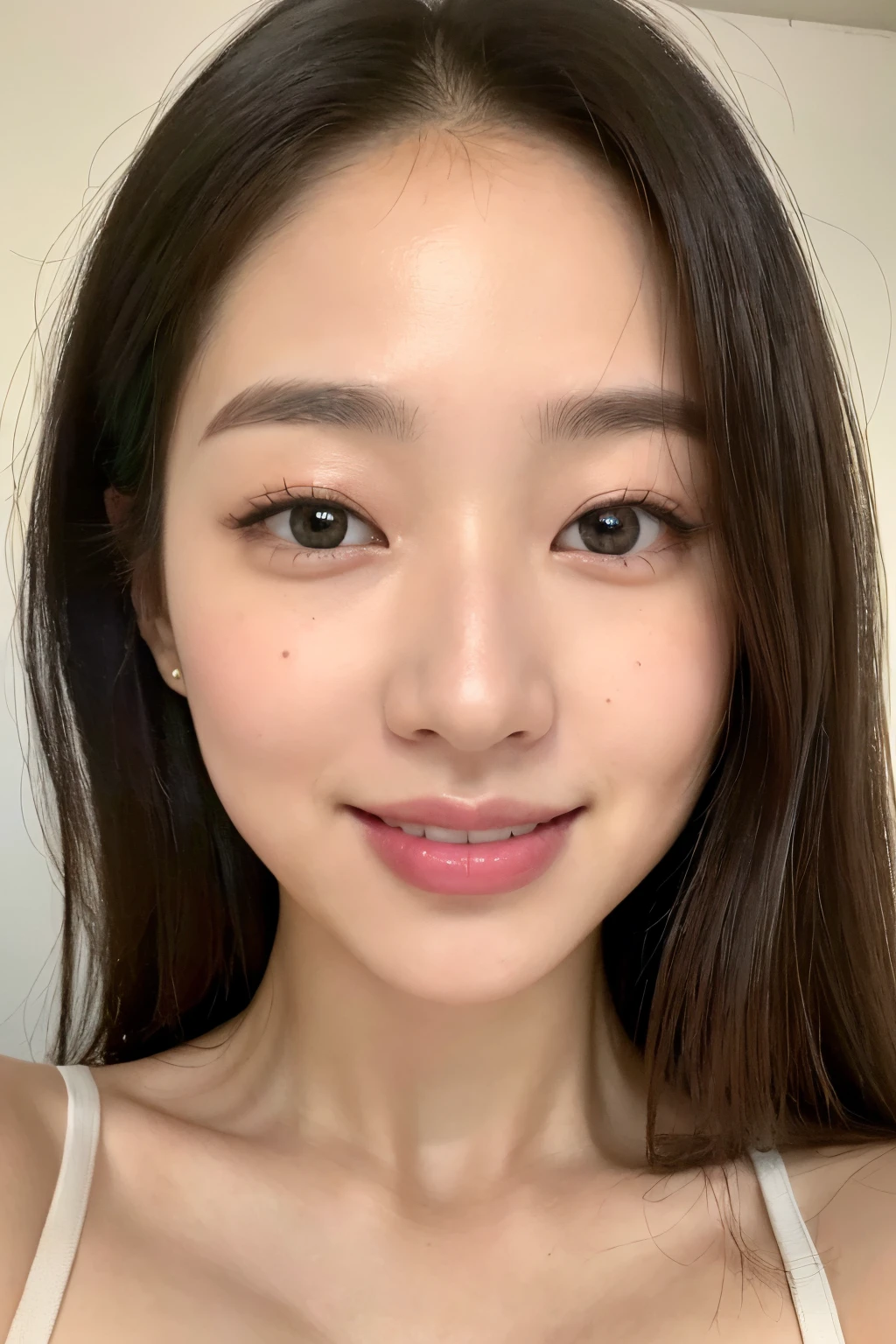 (top-quality、8K、32K、​masterpiece、nffsw:1.3)、Attractive Japanese Woman Pictures、女の子 1 人、abdominals、the perfect body、(white tank tops:1.1)、hyperdetailed face、Detailed lips like eyes、二重まぶた、A smile