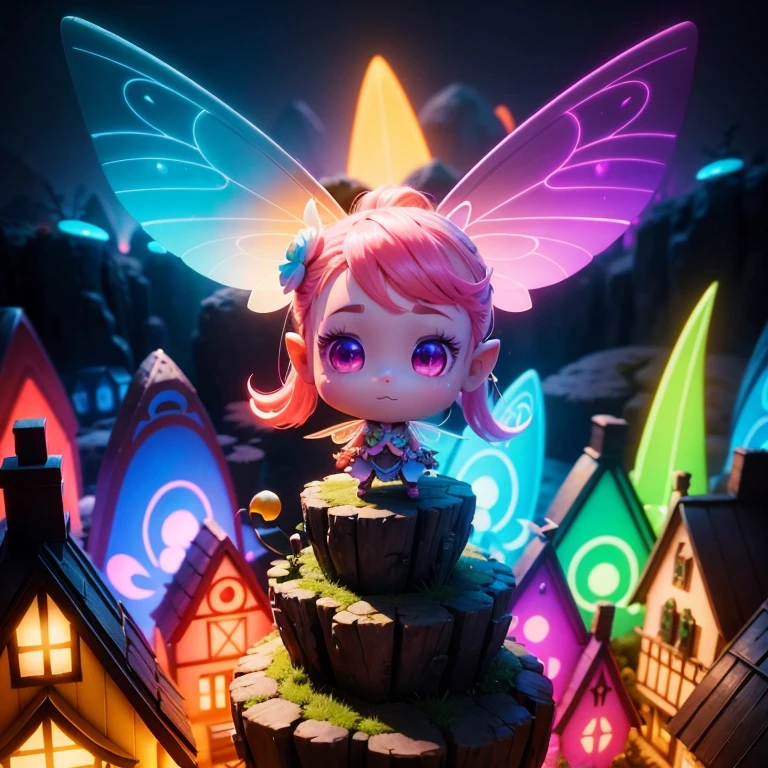 Main subject: A bunch of flying fairies, in a Fairy Village. Details: Cute colorful, digital painting, cute detailed digital art, hyper colorful, neon coloring, cute digital art, beeple colors, colorful hd picure, beeple and jeremiah ketner, glowing lights! digital painting, cute 3 d render