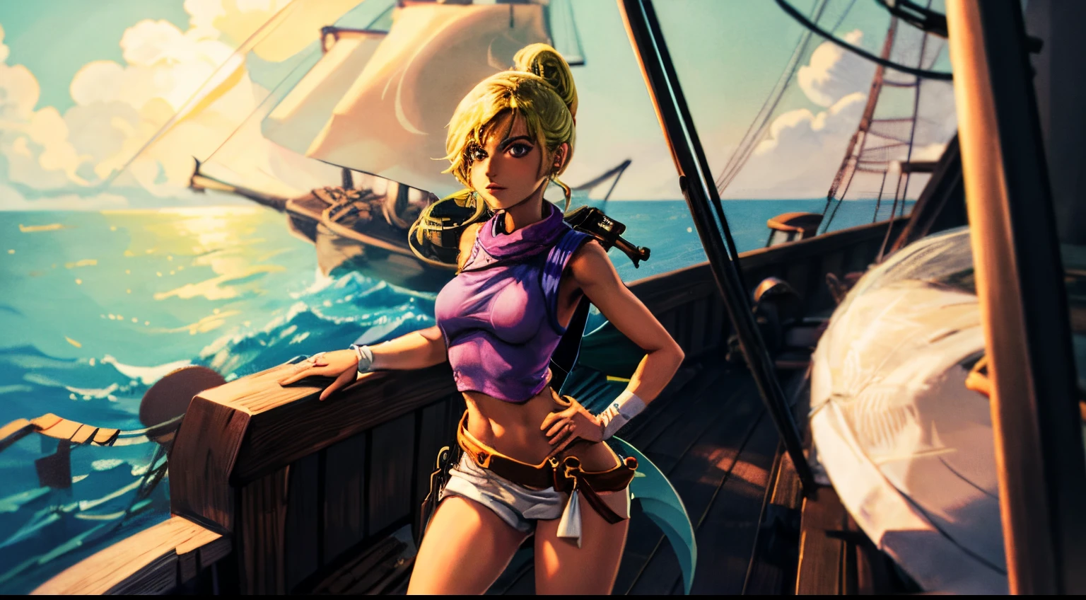 Tetra standing on the deck of her ship.