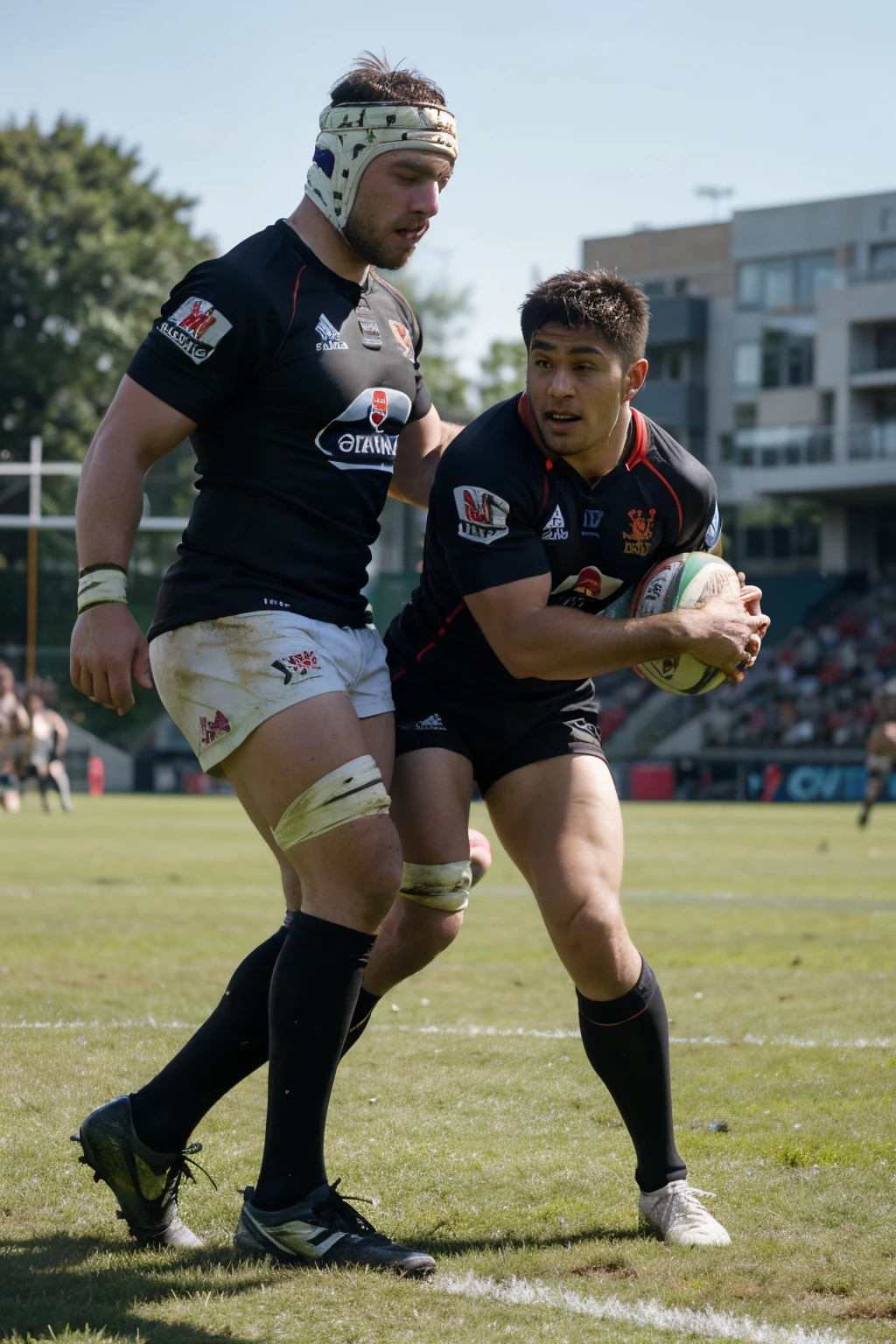 Rugbyman qui pmaque un adversaire