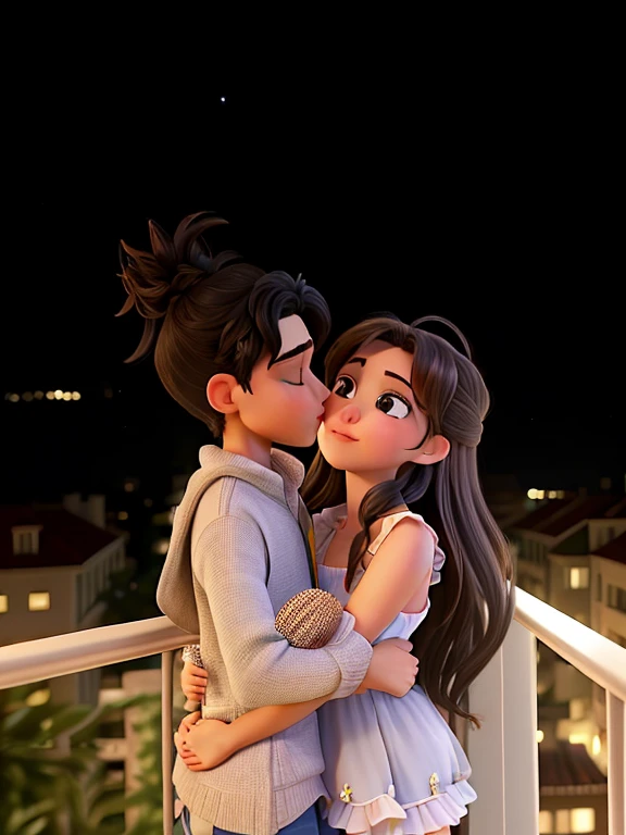 they are on a balcony at night, one kissing the other, very very low quality picture, they are in love, by Alexis Grimou, by Nándor Katona, profile pic, valentina remenar, profile image, julia sarda, high picture quality, 1614572159, couple pose