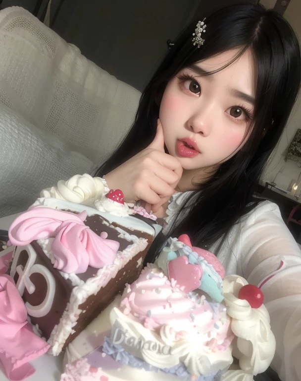 araffe girl with a birthday cake in her hand, ulzzang, Sakimichan, comer pasteles, Hermosa Delphine, Fairycore, 👅 👅, y 2 k Cutecore Clowncore, Shikamimi, Cutecore, Cutecore Clowncore, Sakimi Chan, dulce, Mukbang, Chiho, 8k))