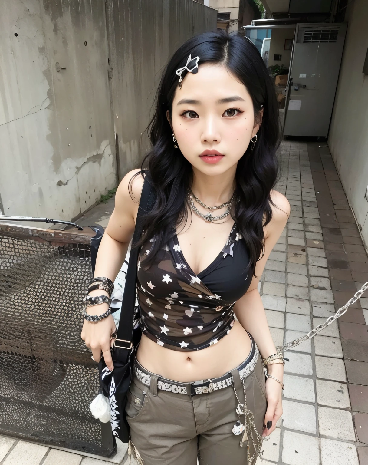 Araffe Asian woman wearing a black bra and silver bracelets., cruel korean goth girl, Chica coreana, Hermosa joven coreana, wearing a bandana and chain, Hermosa mujer surcoreana, Asian girl, Hermosa joven coreana, Heonhwa Choe, Hana Yata, Yakuza Slim Chica, Modelo de moda femenina coreana, young asian woman, Jinyoung Shin, Mujer coreana