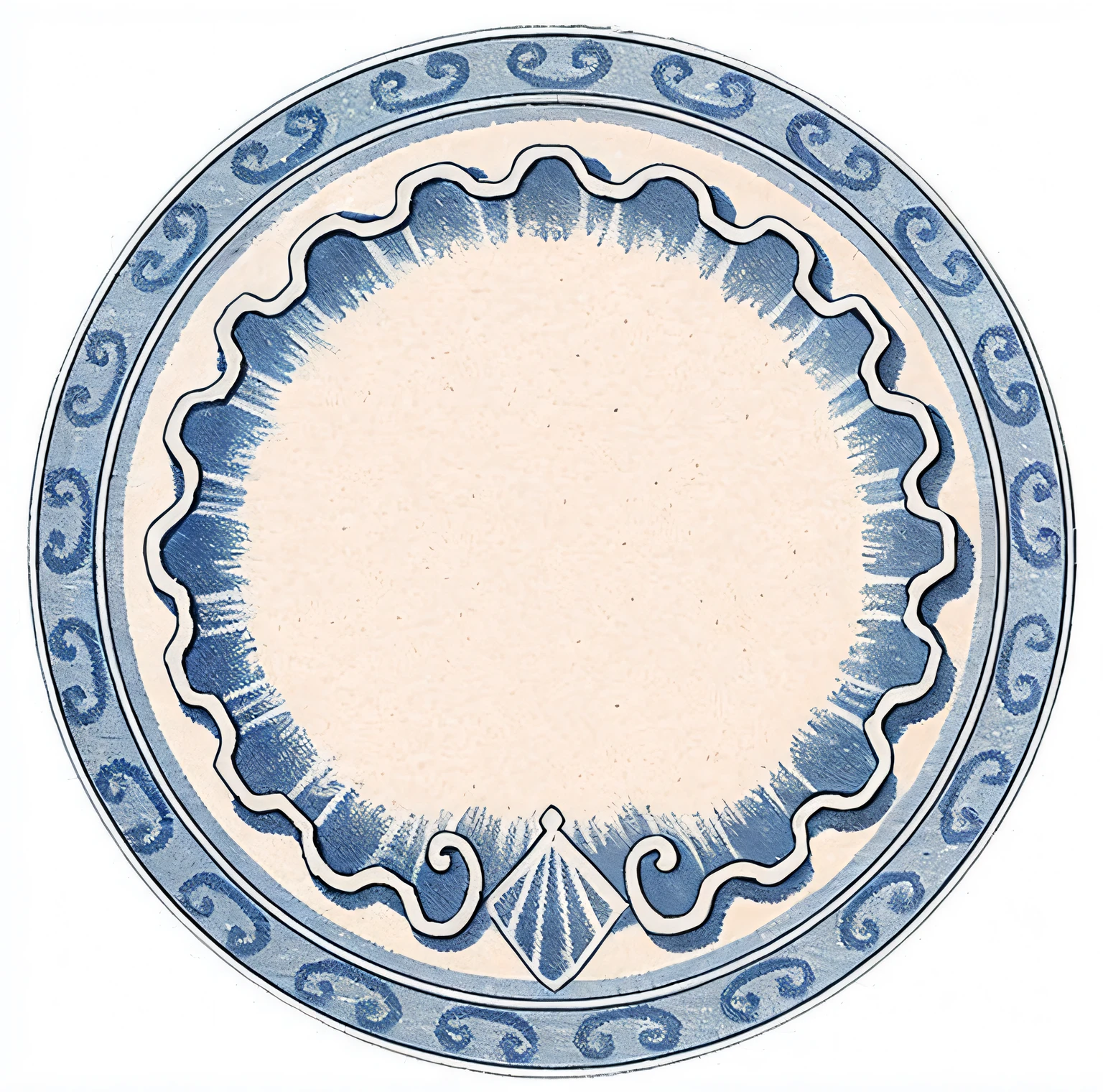 um close de um prato com um desenho azul e branco, design redondo, n - 6, prato, Delftware, porcelana, azul e branco, borda azul, prato cheio, guilhocha, n - 4, n- 4, n-4, n-4, inspired by Masamitsu Ōta, 1 8th century, com bordas ornamentais