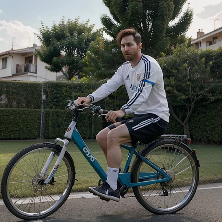 Messi fazendo gols montado em uma bicicleta