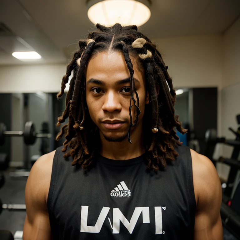 lightskin black portrait short dreads in the gym guy