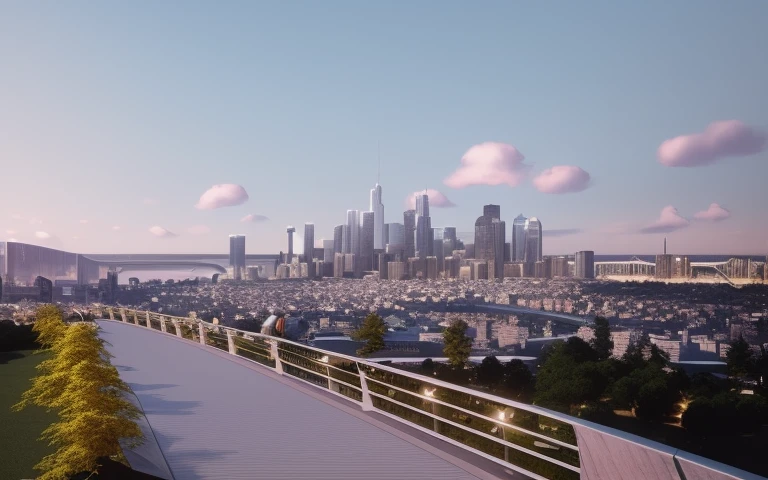 feder cityscape,There are bridges and benches, the are In the background, the are In the background, the are In the background, panoramic view of a city, Confirmation around, park in background, detailed photo of virtual world, Panoramic view of the entire city, the are In the background, Background with, looking over city, day cityscape, Surreal, hyper detailed scene