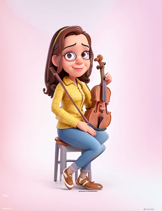 um desenho animado de uma mulher sentada em um banquinho segurando um violino, in cartoon style, retrato dos desenhos animados, charicatura, estilo caricatura, solo portrait 🎨🖌️, retrato detalhado, caricature illustration, retrato de alta qualidade, professional illustration, detailed illustration portrait, em cima de um violino, desenho colorido, retrato profissional, Cartoon style illustration, caricatural