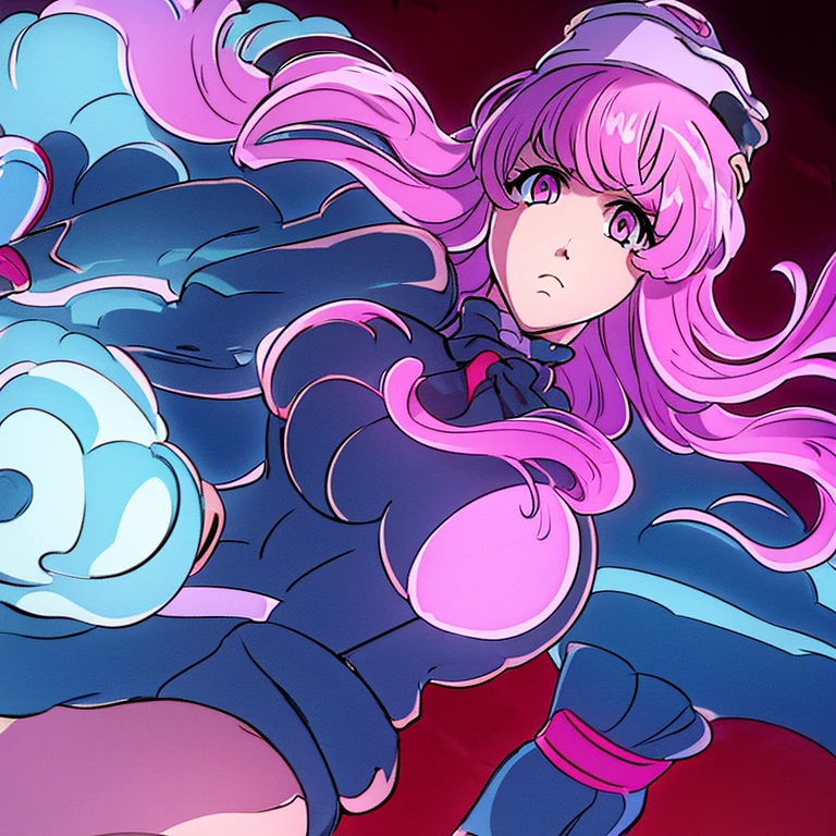 Masterpiece, Best Quality, Highly detailed, illustration, absurdres, bleach, s mcallon, pink eyes, doll suit, shadaloo doll, nazi salute, pink-hair, 1 girl, solo, expressionless, emotionless eyes, looking at viewer, red gloves, emotionless, corrution, black latex suit