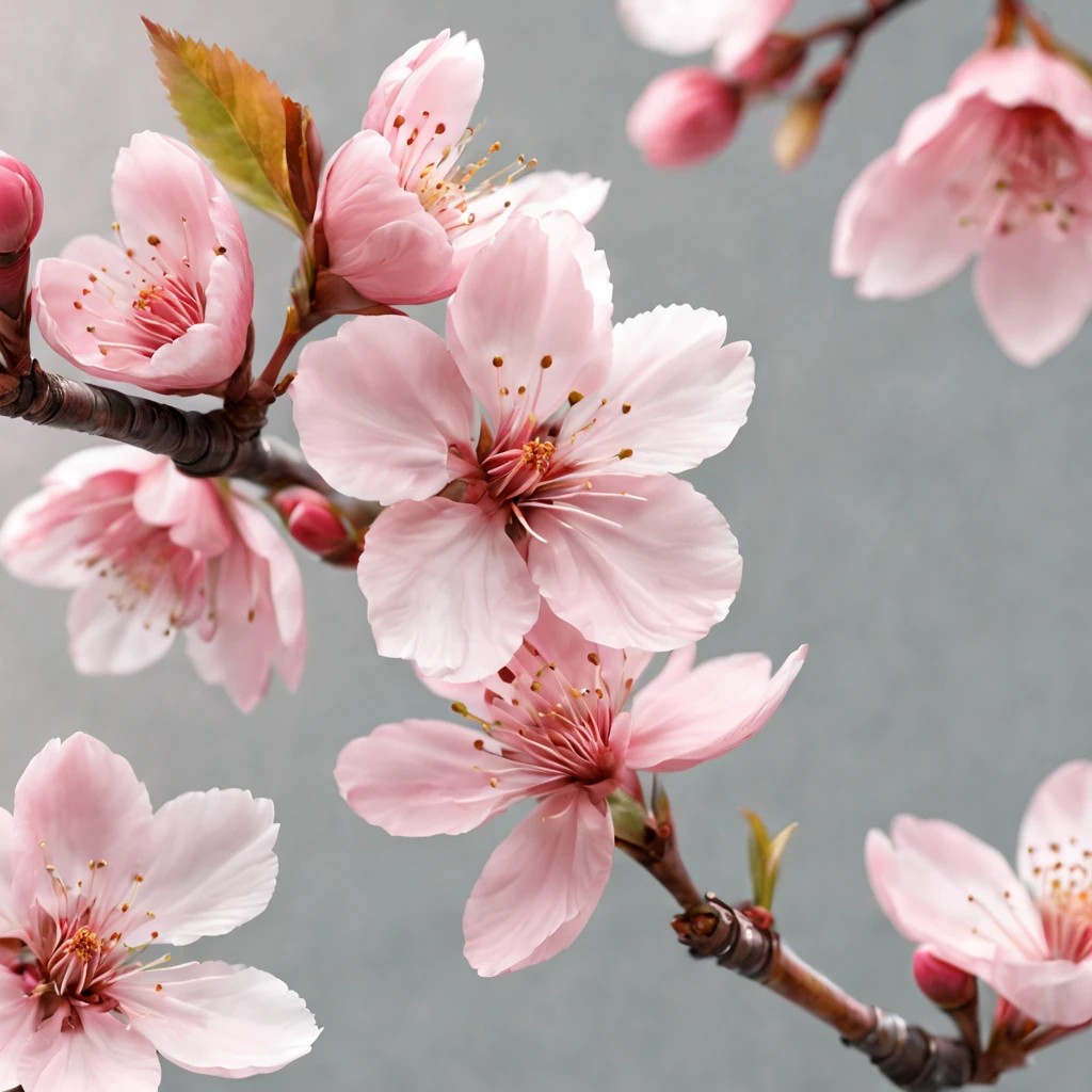 beautiful pink cherry blossom 3d realistic no background