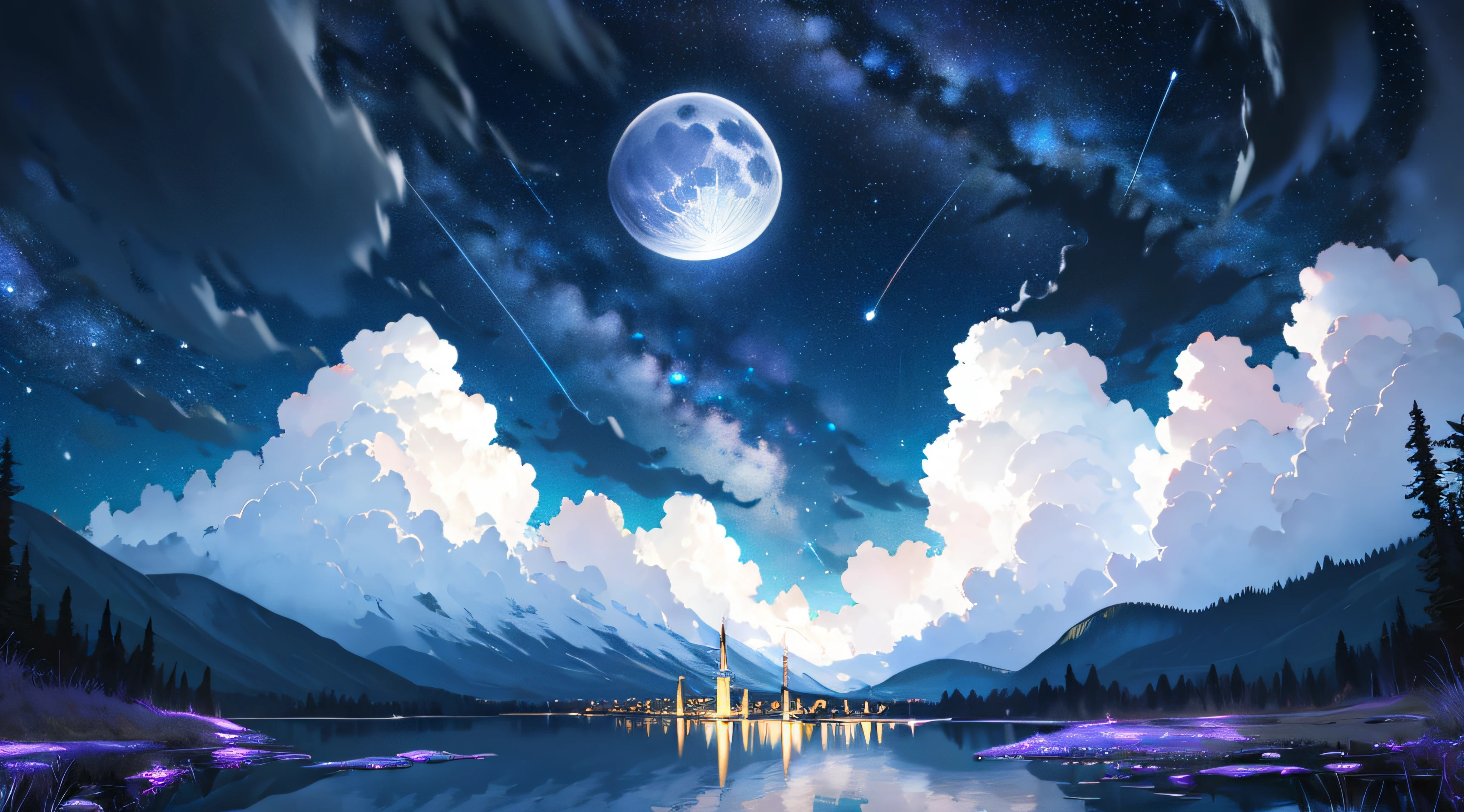 only sky, night, bright moon, stars