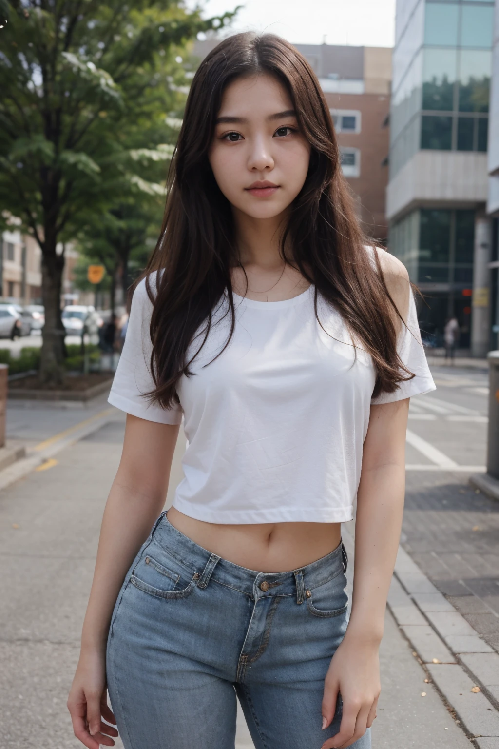 korean, girl, 21 years old, beautiful face, slim figure, natural beauty, even skin, in college, wearing casual clothes