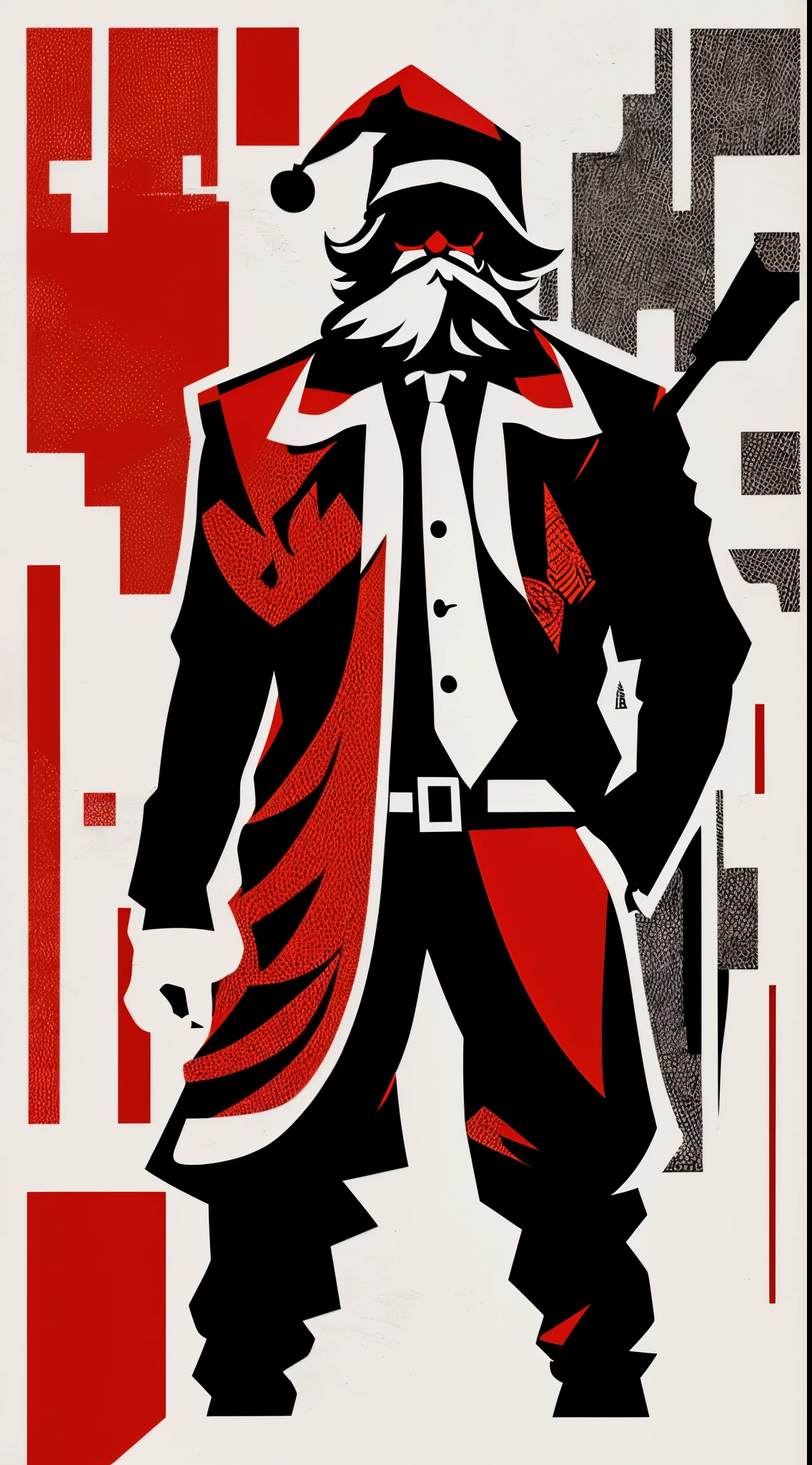 2D silhouette art of Gangsta Santa Claus, (half body shot), long shot, vectorized, Split Complementary Color scheme, bold lines, bold outlines, best quality, strong ink lines
