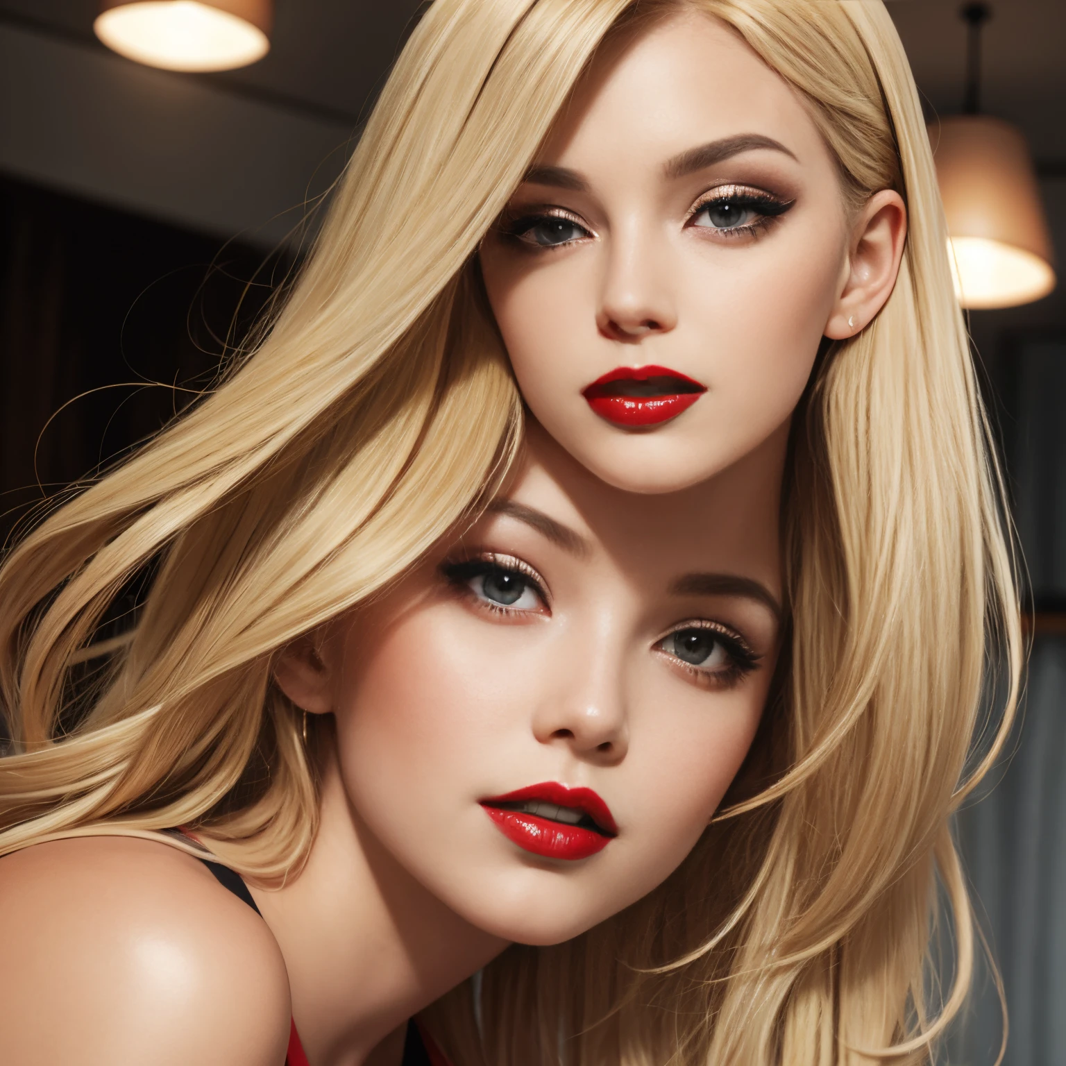 Blonde red lipstick tonque