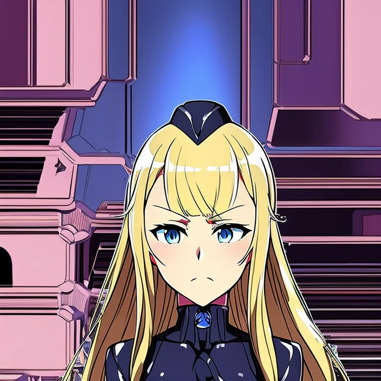 Masterpiece, Best Quality, Highly detailed, illustration, absurdres, street fighter, princess principal, princess charlotte, charlotte, princess, blue eyes, doll suit, shadaloo doll, nazi salute, military, military salute, blonde-hair, 1 girl, solo, expressionless, emotionless eyes, looking at viewer, red gloves, emotionless, black latex, corrution, zofa suit, zofa soldier, mind control, female combatant