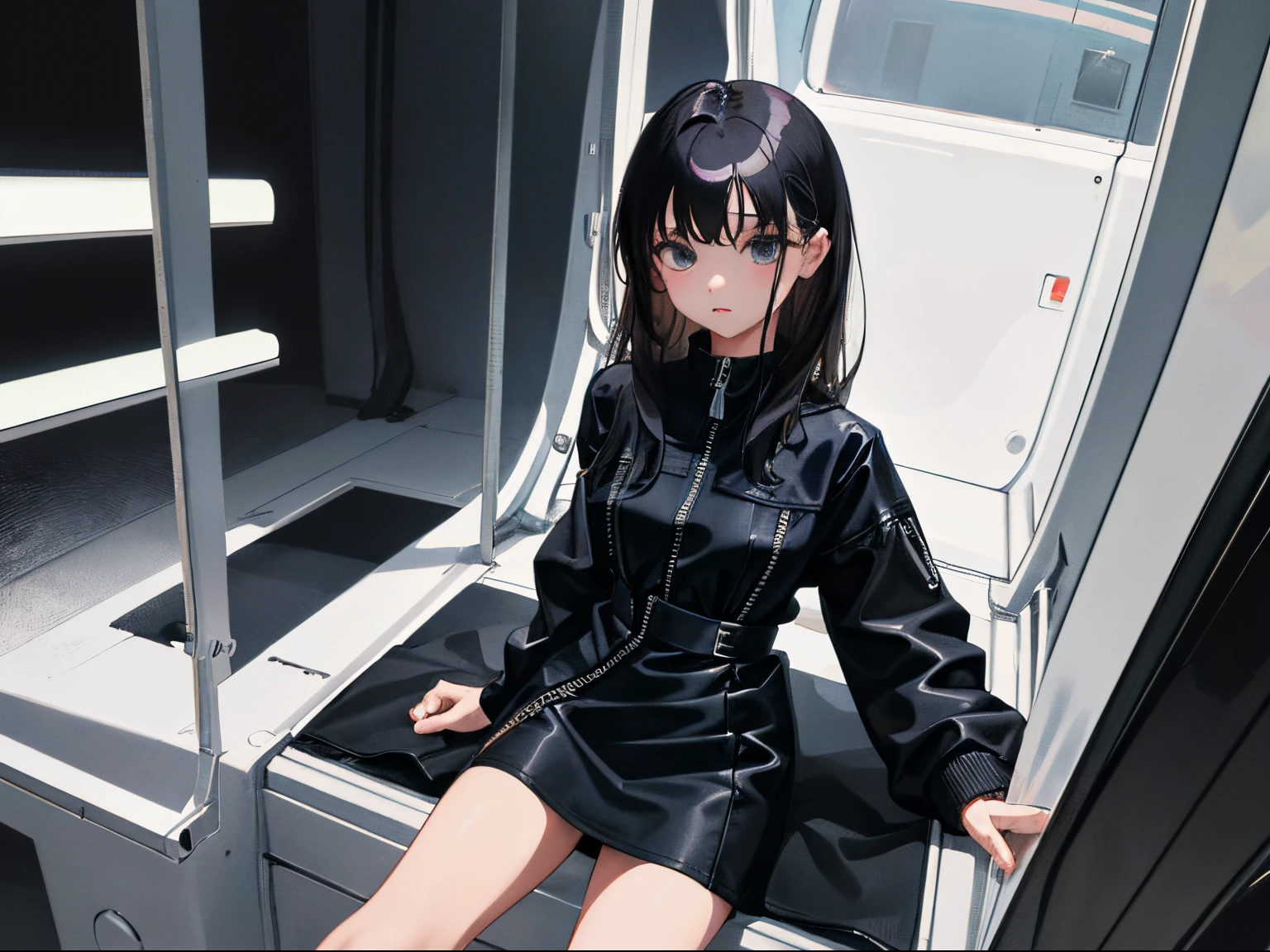 (child),(masterpiece,Highest Quality),Black tights,(denim zip up dress:1.4),A dark-haired