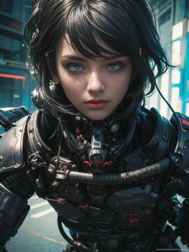 ((Masterpiece stunning Anime portrait illustration)), ((beautiful cybernetic Cyberpunk girl)), ((highly detailed face)), ((fringe and bangs hairstyle)), ((extreme close up portrait)), (looking to side), ((mechanical cervical attaching to neck)), (wires and cables attaching to neck:1.2), ((mass of wires and cables on head)), ((wearing colorful Harajuku tech jacket with logo)), (((dynamic pose))), (masterpiece), (((best quality))), ((ultra-detailed)), (highly detailed illustration), cinematic lighting, science fiction, extremely detailed,colorful,highest detail