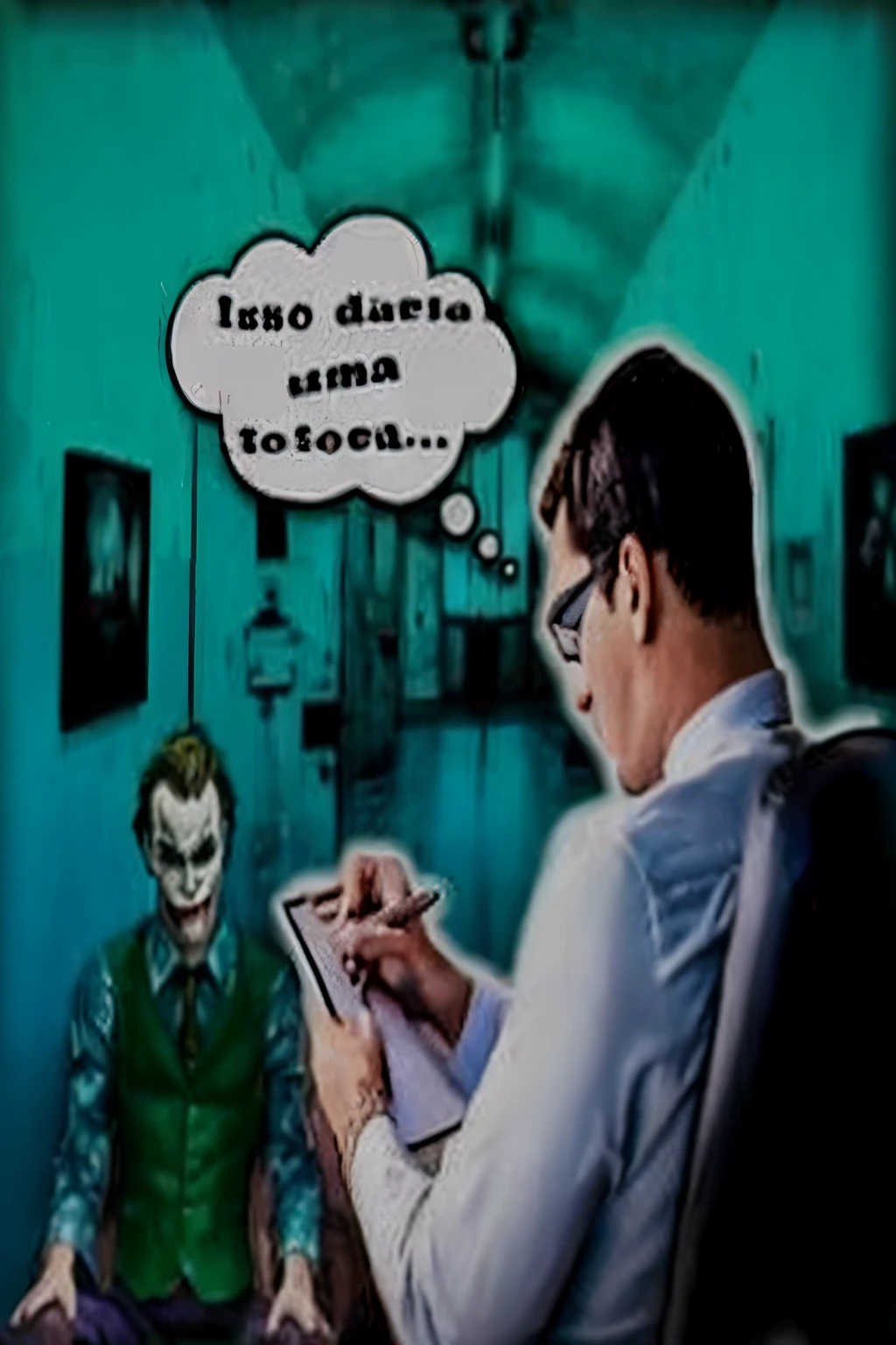 homem entrevistando o coringa