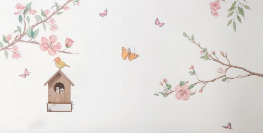 create a children's wallpaper of trees and birds and butterflies