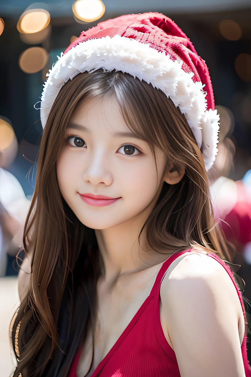 (masutepiece:1.3), (8K), (Best Quality:1.4), (nffsw:1.2), (Photorealistic:1.3),( Raw photography), (1girl in), (ultra high detailed), (Detailed face), Very perfect beautiful and cute face, (detailed hairs), Beautiful hair, Bangs, (Symmetrical eyes:1.3), (Detailed eyes), (Detailed skin), Realistic skin, Shiny skin, Ultra high definition, (medium breasts:0.6, well-shaped breasts), (slim figure), (Supermodel Figures), Gentle smile:1.2, (A very beautiful and cute Japanese girl with a gentle expression), 

( Wearing a very cute and fluffy Christmas costume:1.1, fluffy red short dress  ), Christmas tree, 
Cinematic lighting:1.3, in the christmas party room